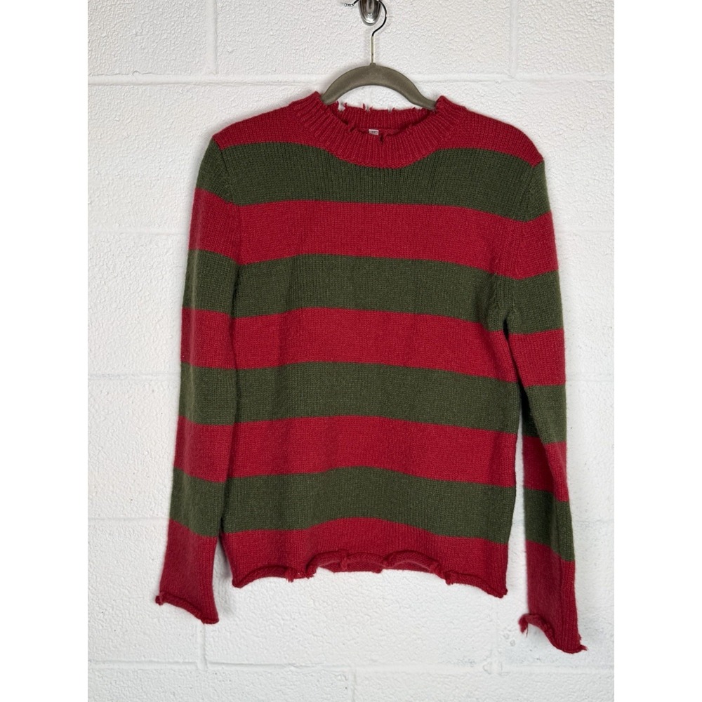 Distressed Striped Red Green Grunge Sweater M Horror Punk Cosplay 90z Y2K Emo